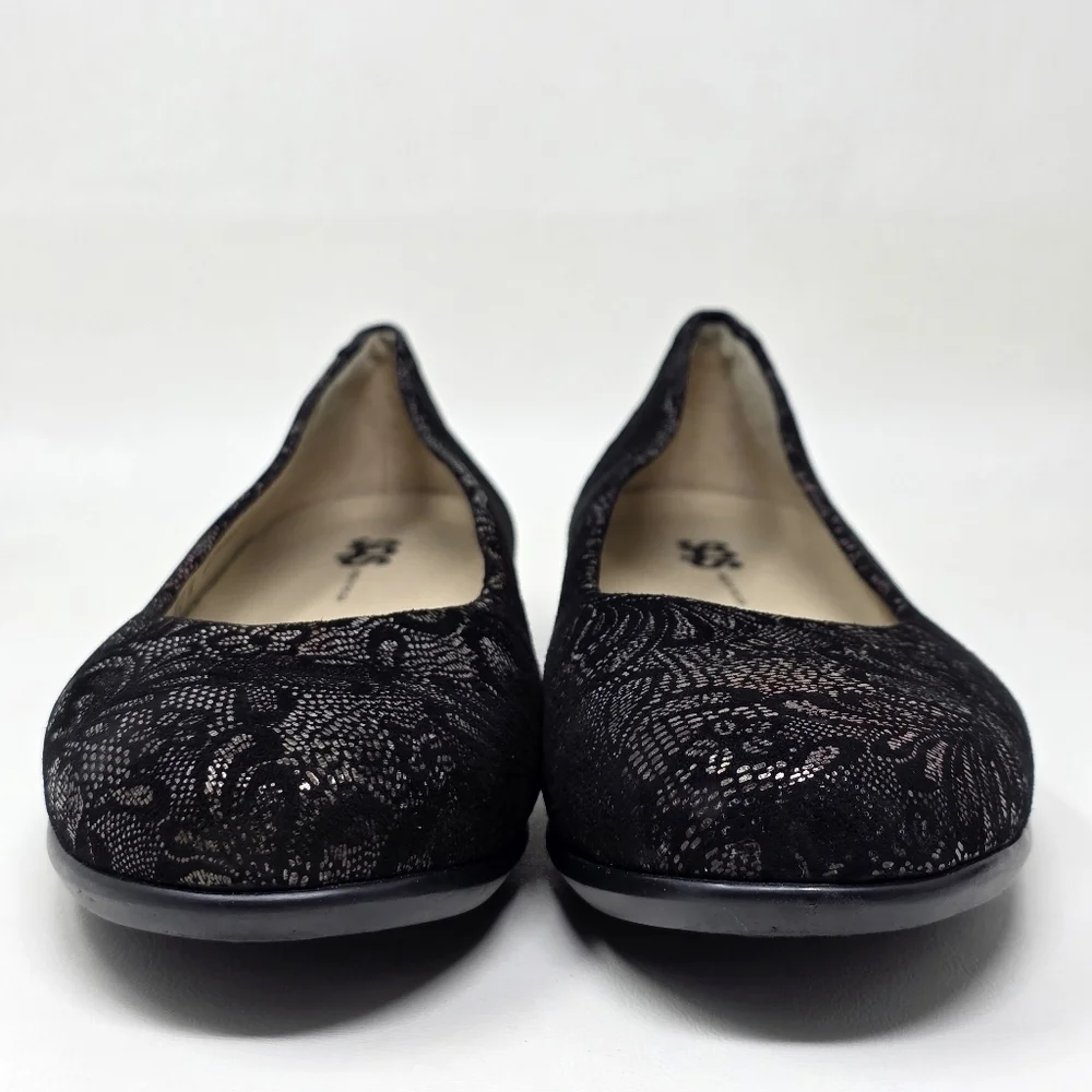 SAS Womens Scenic Floral Ballet Flats Black Suede Made In USA Sz 10 N Pre-owned